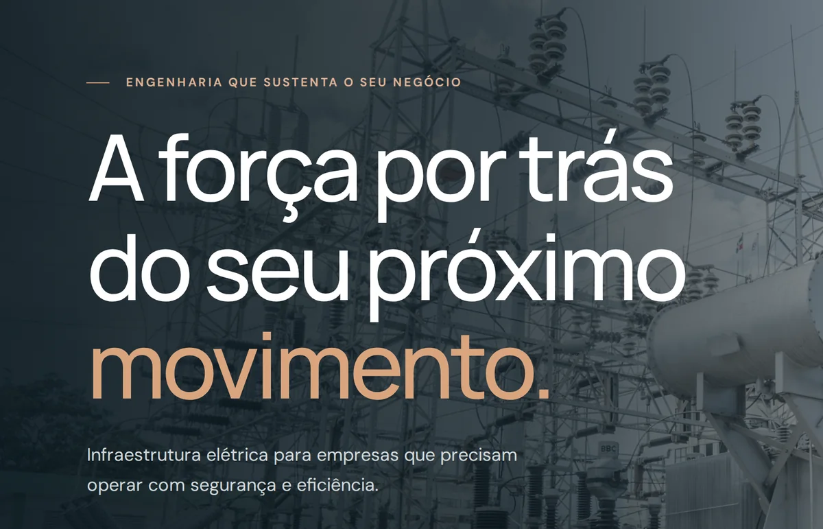 Recorte do hero: título “A força por trás do seu próximo movimento.” e a frase de posicionamento