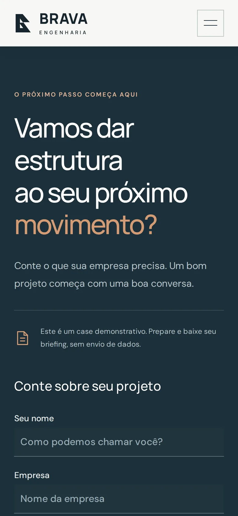 Formulário de briefing no celular